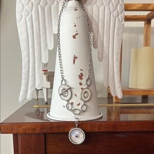 💋New Beautiful white and roped silver necklace with a pendant crystal 2 way pic